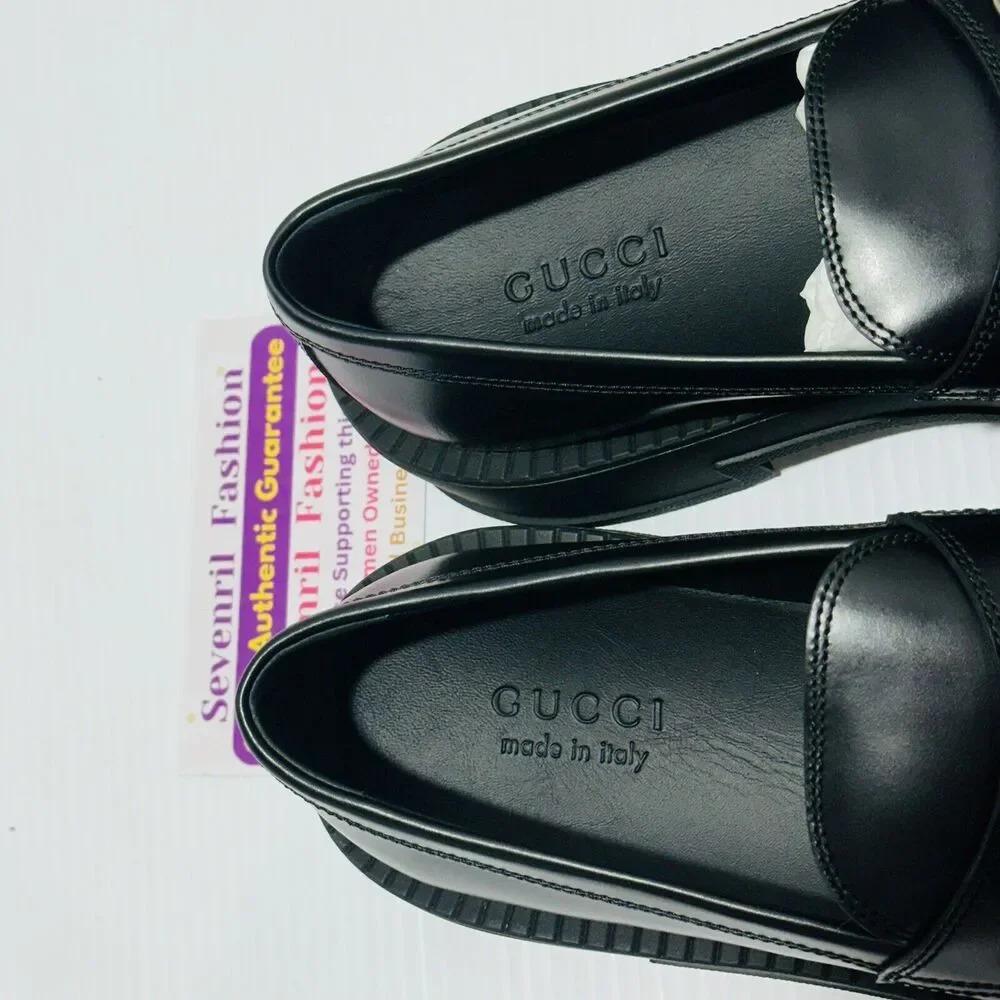 NIB Gucci Horsebit Chunky Loafers Men 9 US 9.5 Lug Sole Black Leather Shoes $990